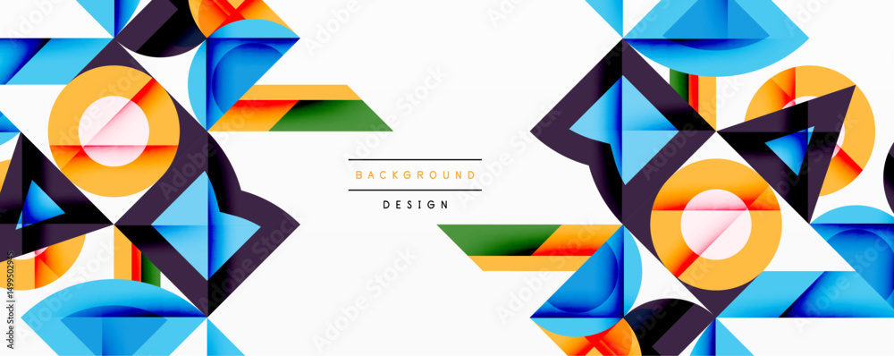 Poster abstract geometric shapes, vibrant colors, modern design. background features repeating patterns, or