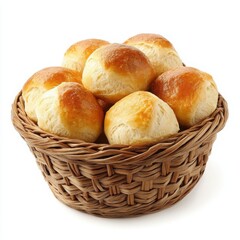 Basket with fresh rolls close up on a white background