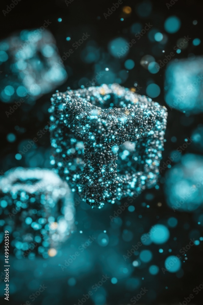 Poster abstract 3d cubes with glowing spheres close up shot dark background futuristic design concept innov