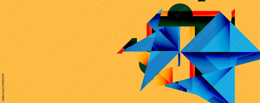 Aufkleber abstract geometric shapes dominate composition. blue triangles intersect with orange background. min