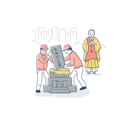 墓じまい・墓石の撤去をする業者と僧侶