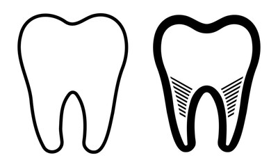clean black and white illustration of two stylized teeth, depicting dental concepts and oral health in a minimalistic design