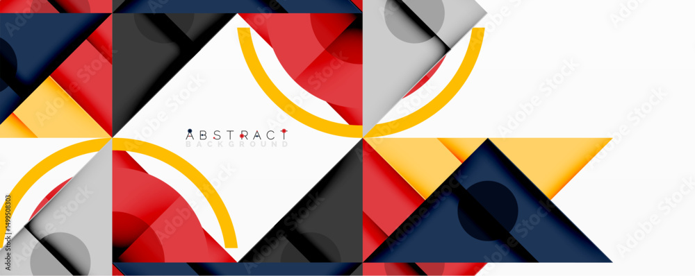 Leinwandbilder geometric shapes overlap creating dynamic abstract composition. colors include red, yellow, gray, na