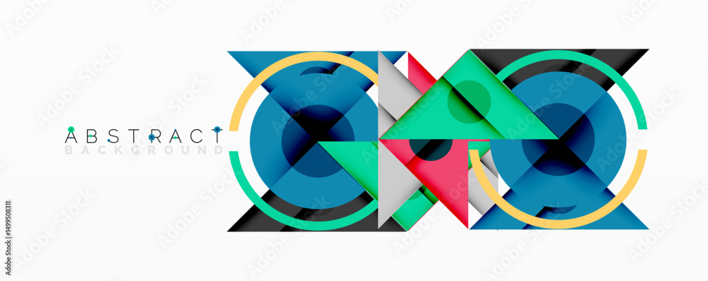 Poster Modern abstract design. Geometric shapes overlap, creating vibrant color composition. Clean lines, dynamic visual effect.