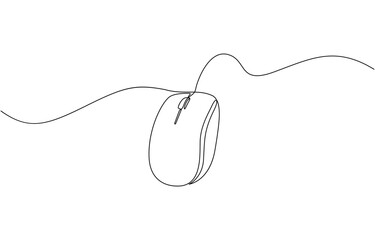 Continuous single line drawing of computer mouse icon. Vector illustration, Mouse outline drawing illustration. Continuous line draw mouse for laptop, pc vector.
