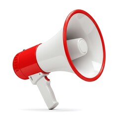 Red and white megaphone isolated on white background for announcements