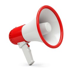 Red and white megaphone isolated on white background