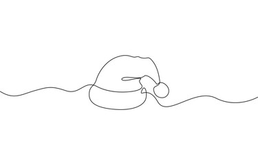 Obraz premium Santa Claus hat Continuous one line drawing. Christmas or New Year concept, Winter hat black icon, santa hats outline, one continuous line drawing, isolated.