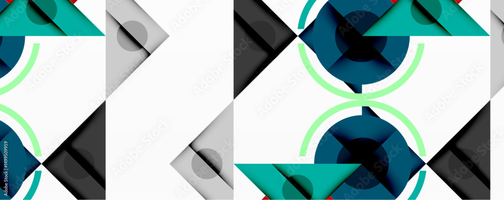 Aufkleber Geometric pattern features overlapping shapes. Teal, gray, dark blue colors create modern design. Repeating elements form abstract composition.