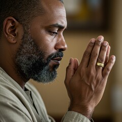 Fototapeta premium A Man's Prayer: A Close-Up Portrait of Reflection and Faith