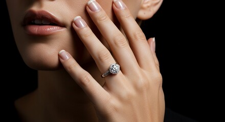 Womans finger highlights roundcut diamond ring