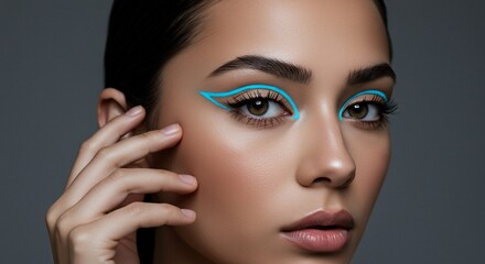 Fototapeta premium Womans Face Adorned with Vibrant Eyeliner