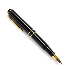 Naklejka premium Black and gold fountain pen isolated on white background