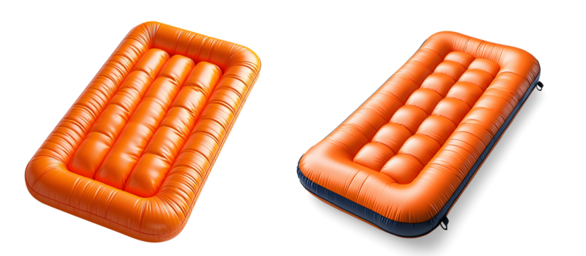 Orange inflatable mattresses isolated on transparent background perfect for summer fun and relaxation