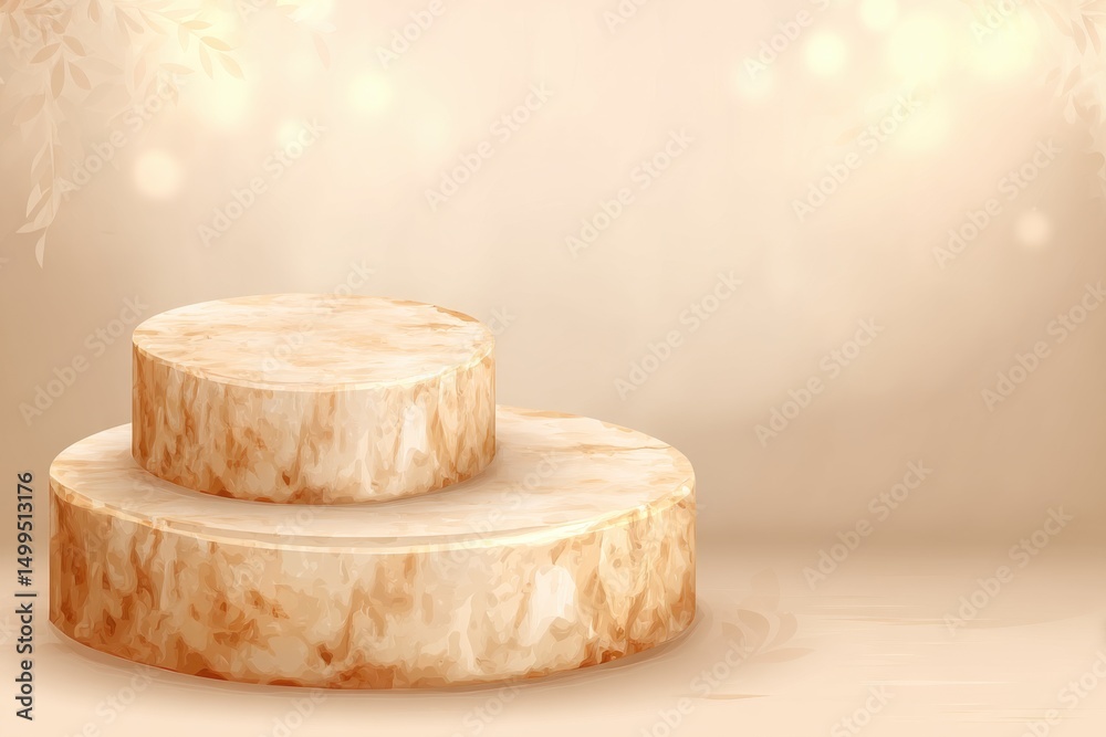 Aufkleber marble podium displaying products in studio shot with bokeh lights and decorative leaves for beauty 