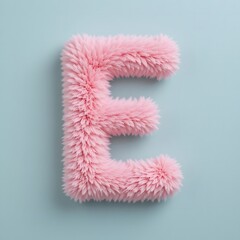 Fototapeta premium Fluffy Pink Letter E on Soft Solid Background