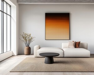 Luxury loftstyle penthouse with a curated art collection, minimalist furnishings, and soft architectural lighting