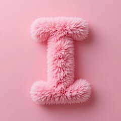 Fototapeta premium Fluffy Pink Letter I on Soft Solid Background