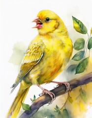 Singender Kanarienvogel auf Ast
