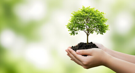 A small tree being held gently in hands