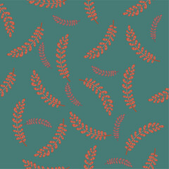 seamless pattern with flowers Seamless pattern with red leaves on a teal background. Modern botanical vector for textile and wallpaper design.