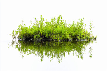 Lush green mire vegetation reflecting in calm water Generative AI