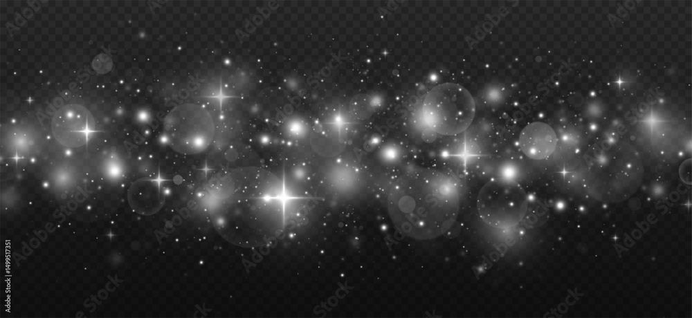 Wall mural magic stardust with white sparks and glitter. luminous bokeh light effect on a transparent backgroun