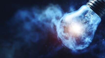 Lightbulb radiates energy in smoke filled space abstract concept close up shot idea generation
