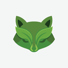 Minimalist Fox or Raccoon Leaf Logo – Green Abstract Eco Vector Design for Sustainable Brands