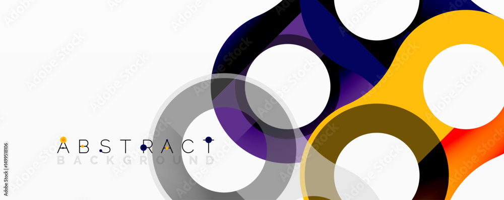 Poster Abstract design features overlapping circles, vibrant colors, modern aesthetic. Clean lines create dynamic visual impact.