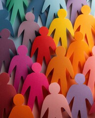Obraz premium Colorful paper cutouts of people standing together overhead shot representing diversity inclusion community connection