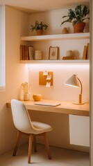 Peaceful Coworking Corner Cozy Minimalist Workspace with Desk and Natural Light