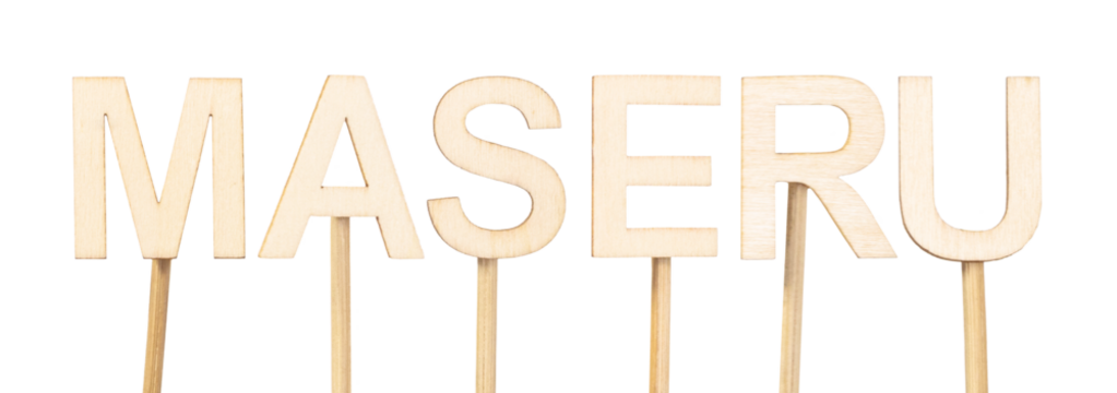 Name Maseru, corresponding to the capital of Lesotho, in sober style letters and white background