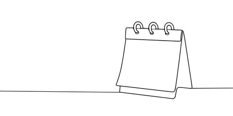 Continuous one line drawing of empty loose-leaf calendar. Calendar single line vector illustration. Editable line vector.