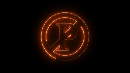 glowing neon no parking sign on black background
