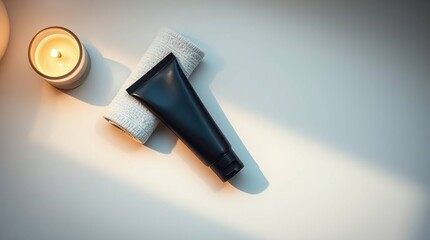 Elevate Your Skincare Routine Luxurious Black Tube Cream and Candle