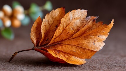 Obraz premium Autumns Embrace A withered leaf on earth tone