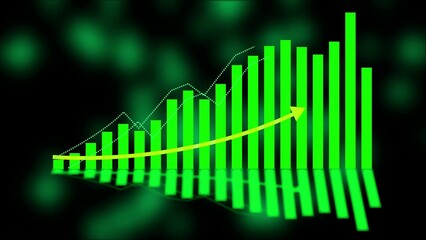 Business bar chart graph animation on black background, financial growth visualization, data analytics motion, corporate presentation, statistics, rising revenue, modern business infographic