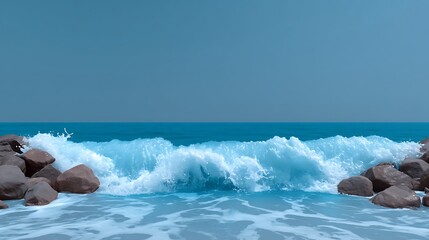 Ocean Waves Crashing on Rocky Shore with Serenity.