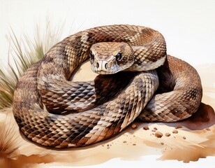 Obraz premium Gefährliche Klapperschlange im Wüstensand