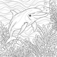 Dolphin underwater.Coloring book antistress for children and adults.