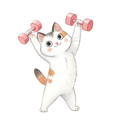 Cute cat exercising Clipart Watercolor	
