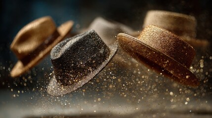 Hats thrown high with light flares and blue gradient