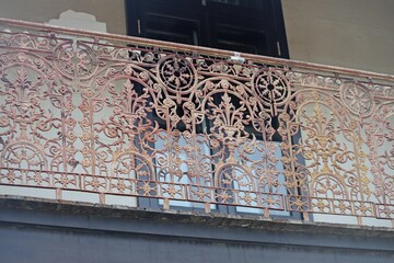 Rusty cast iron ornate balustrade