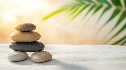 Fototapeta premium Balanced stones create serene spa wellness retreat with minimal aesthetic