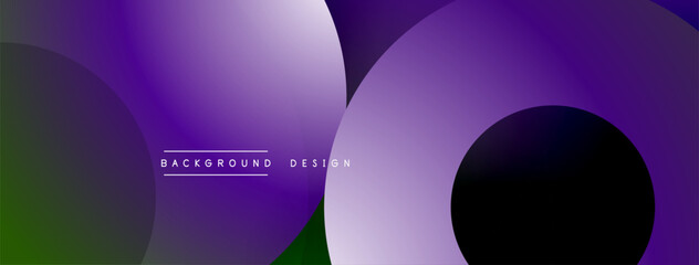 Abstract composition featuring overlapping circles, gradient colors. Purple dominates, with green accents. Minimalist design, modern aesthetic.