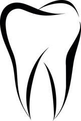 Abstract black and white illustration of a tooth with smooth lines. Vector illustration