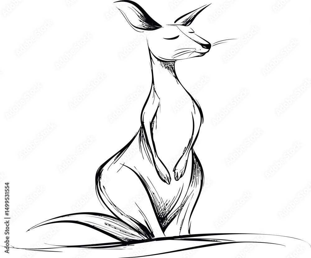 Poster calm abstract sketch of a kangaroo in black and white illustration style. vector illustration