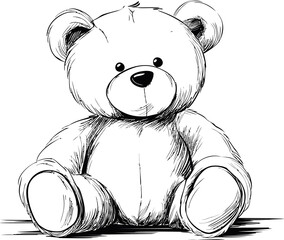 Black and white sketch of a teddy bear sitting. Vector illustration