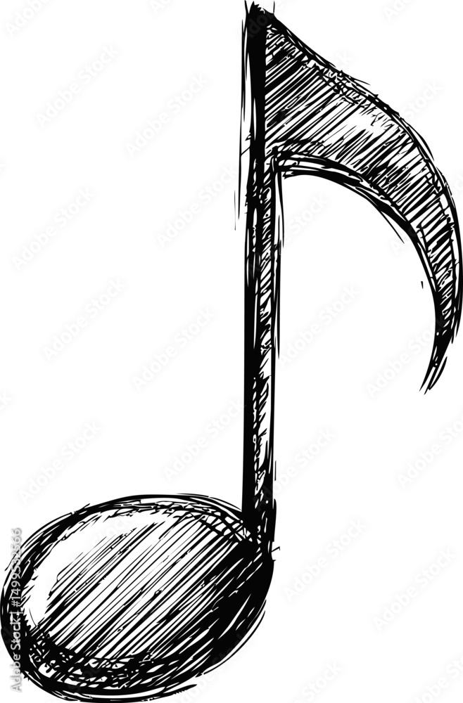 Aufkleber sketch of a black musical note with detailed texture and abstract design. vector illustration